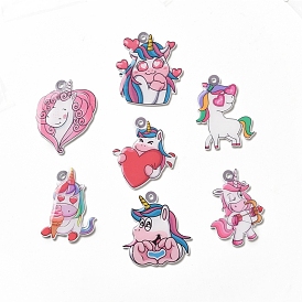 Cartoon Opaque Acrylic Pendants, Heart Unicorns Charm