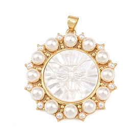 Натуральный белый цветок оболочки подвески, с латунной оправой и искусственным жемчугом из АБС-пластика, реальный 18 k позолоченный, долговечный, без кадмия и без свинца, стойки покрытие