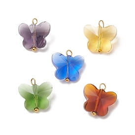 Faceted Transparent Glass Charms, with Golden Brass Findings, Butterfly