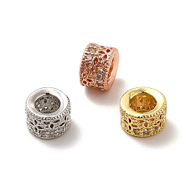 Rack Plating Brass Micro Pave Cubic Zirconia Beads, Long-Lasting Plated, Cadmium Free & Lead Free, Column with Clover