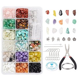 DIY Jewelry Set Kits, with Iron Eye Pins & Earring Hooks & Jump Rings & Head Pins, Elastic Crystal Thread, Alloy Charms & Beads, Gemstone Beads, Aluminum Wire, Carbon Steel Pliers