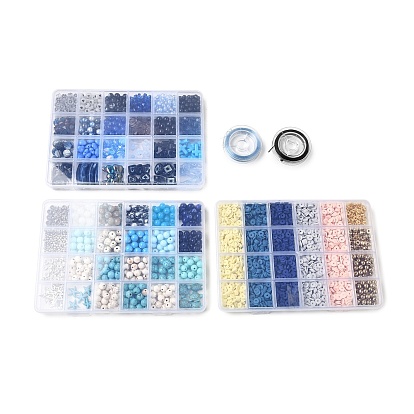 DIY Bracelet Making Kit, Including Acrylic Beads, Elastic Thread, Cross & Butterfly & Heart & Rainbow & Imitation Pearl