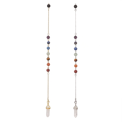 Bullet & Round Natural Gemstone Dowsing Pendulums, with 304 Stainless Steel Cable Chains