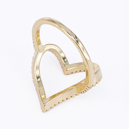 Brass Micro Pave Cubic Zirconia Finger Rings, Heart