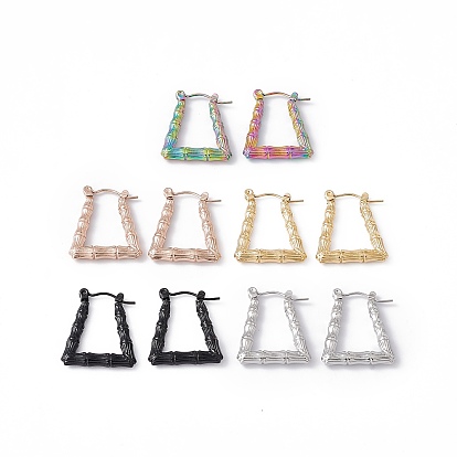 304 Stainless Steel Trapezoid with Bamboo Hoop Earrings for Women