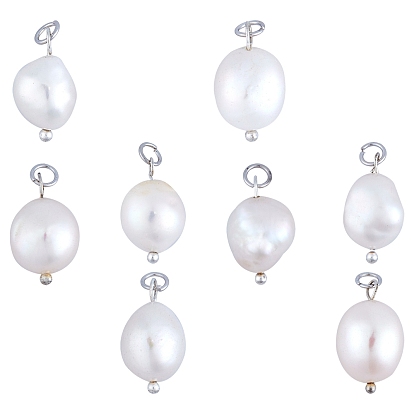 Natural Cultured Freshwater Pearl Pendants, with Brass Findings, Platinum