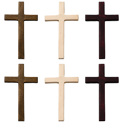 6шт. 3 цветные деревянные кабошоны, с винтом, крестик