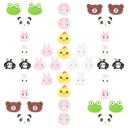 40Pcs 10 Style Resin Cabochons, Frog & Chick &  Bear & Pig & Rabbit & Panda & Monkey