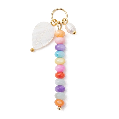 Подвески из натуральных пресноводных ракушек, окрашенных в технике рондель, подвески-листочки с натуральным жемчугом, золотые