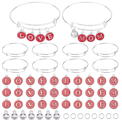 Kits de fabricación de brazaletes de bricolaje, Incluyendo 120 pcs 6 estilo esmalte de aleación chapado en platino y dijes de plástico ccb, 10 piezas de brazalete expansible de hierro ajustable, 150 anillos de salto abiertos de hierro de las PC