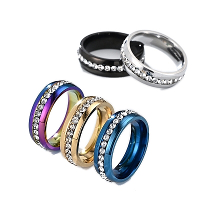 Кольца на палец из нержавеющей стали со стразами, широкие кольца для унисекс