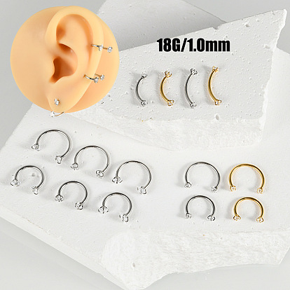 304 лабреты из нержавеющей стали с прозрачным кубическим цирконием, хрящевые серьги