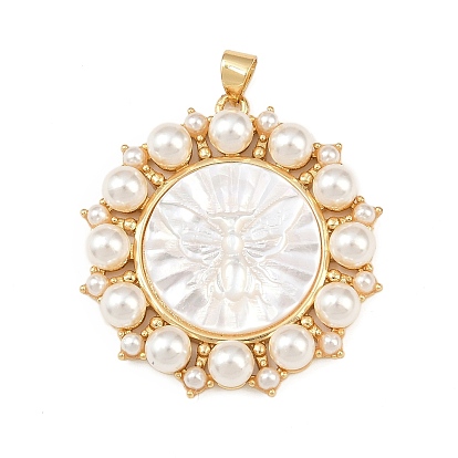 Натуральный белый цветок оболочки подвески, с латунной оправой и искусственным жемчугом из АБС-пластика, реальный 18 k позолоченный, долговечный, без кадмия и без свинца, стойки покрытие