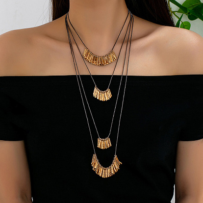 Colliers multicouches en alliage, colliers plastron à pendentif bâton pour femmes