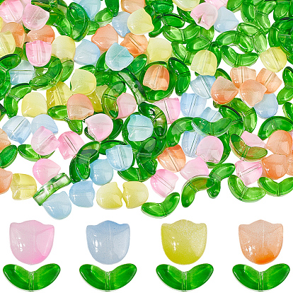 Прозрачные стеклянные бусины, тюльпан/лист