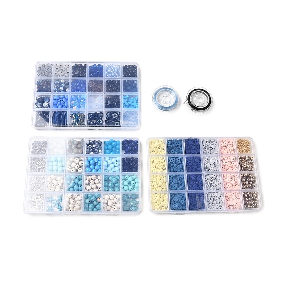 DIY Bracelet Making Kit, Including Acrylic Beads, Elastic Thread, Cross & Butterfly & Heart & Rainbow & Imitation Pearl
