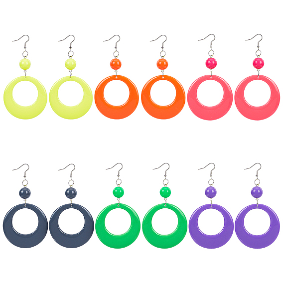 6 пары 6 цвета пончик смоляные серьги-подвески с железными штифтами для женщин