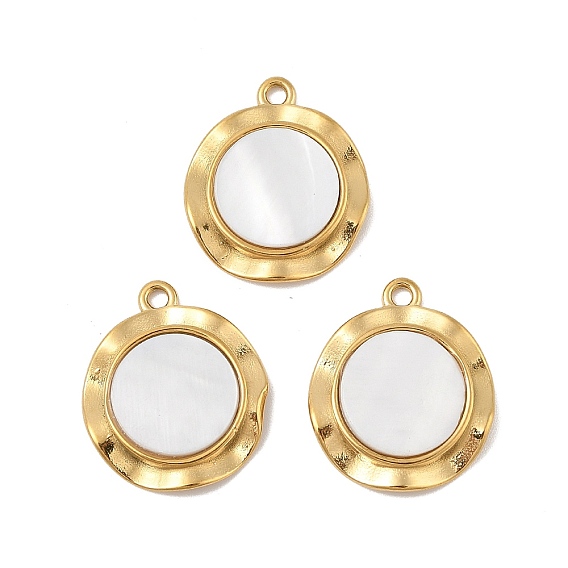 Натуральный белый оболочки плоские круглые подвески, с 304 фурнитурой из нержавеющей стали, вакуумное покрытие pvd