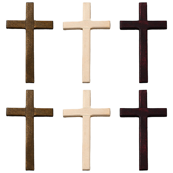 6шт. 3 цветные деревянные кабошоны, с винтом, крестик