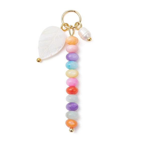 Подвески из натуральных пресноводных ракушек, окрашенных в технике рондель, подвески-листочки с натуральным жемчугом, золотые