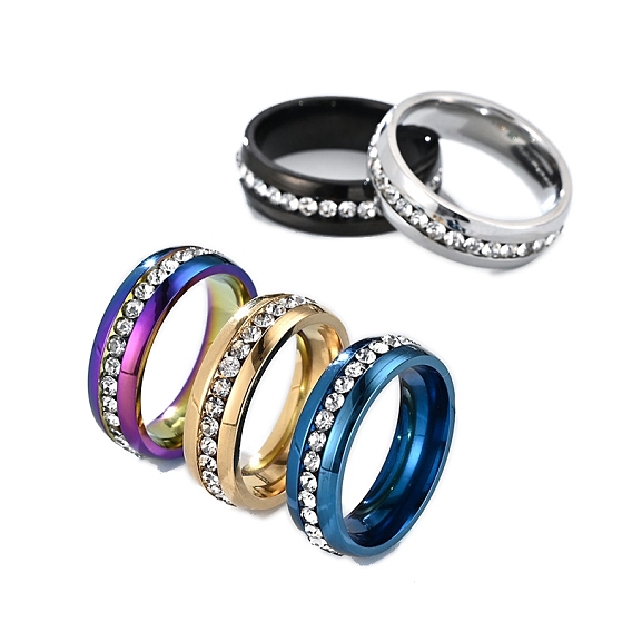 Кольца на палец из нержавеющей стали со стразами, широкие кольца для унисекс