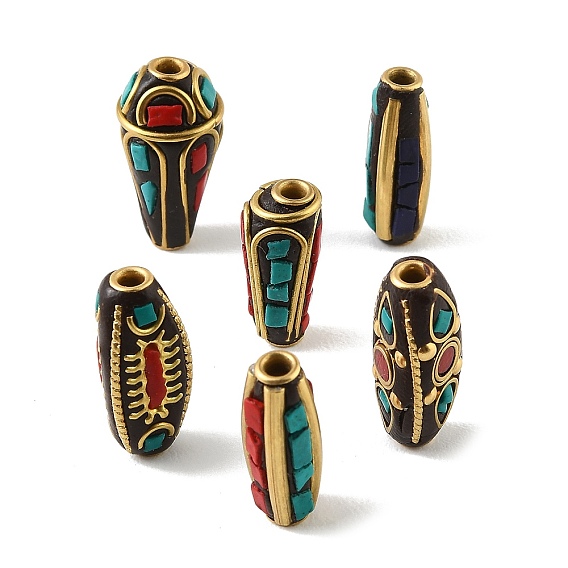Handmade Polymer Clay Indonesia Beads, with Resin & Unplated Brass, Colorful