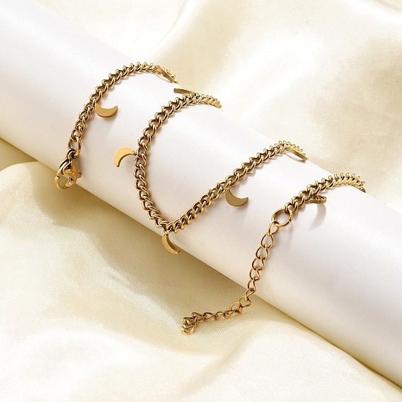 304 ожерелья из витой цепи из нержавеющей стали с подвеской в виде луны, ионное покрытие (ip)