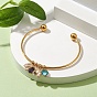 304 Stainless Steel Cuff Bangles with Brass Leaf Charms