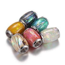 304 Stainless Steel Enamel Magnetic Clasps with Glue-in Ends, with Shell, Barrel