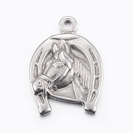 Pendentifs en acier inoxydable, cheval avec des fers à cheval