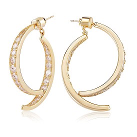 Clear Cubic Zirconia Curved Bar Dangle Stud Earrings, Brass Jewelry for Women