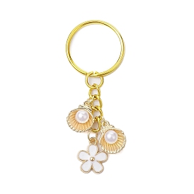 Alloy Keychain, with Iron Ring, Shell with Flower