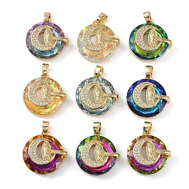 Brass with Cubic Zirconia with Glass Pendents, Long-Lasting Plated, Moon