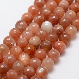  Natural Sunstone Beads Strands, Faceted, Round
