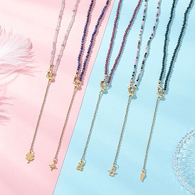 2.5мм ограненные круглые натуральные турмалин, флюорит, гранат, обсидиан и лазурит в виде цепочек из бусин., 304 Ожерелья с подвесками и кисточками из нержавеющей стали, золотые