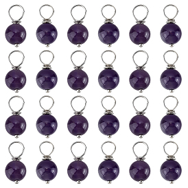 24 шт. Подвески из натурального аметиста, круглые, с 304 петлями из нержавеющей стали