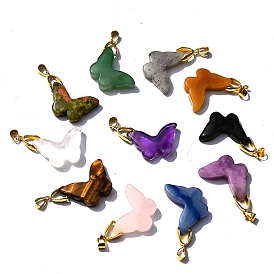 Gemstone Pendants, Butterfly Charms with Golden Plated Metal Findings