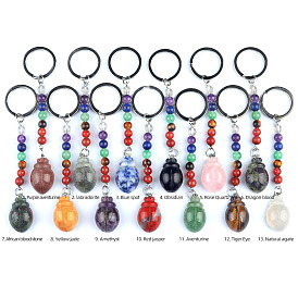 Gemstone Keychain, with Quartz Crystal, Amethyst, Lapis, Aventurine, Red Agate, Red Jasper, Beetle