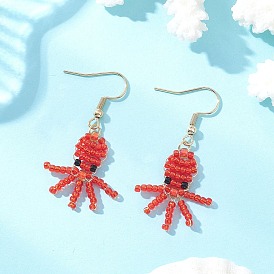 304 из нержавеющей стали болтаться серьги, со стеклянными бисеринами, осьминог, реальный 18 k позолоченный