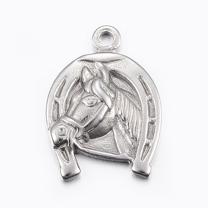 Pendentifs en acier inoxydable, cheval avec des fers à cheval