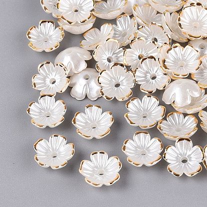 Plastic Bead Caps, 5-Petal Flower, Two Tone, Golden Metal Enlaced