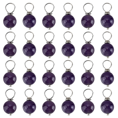 24 шт. Подвески из натурального аметиста, круглые, с 304 петлями из нержавеющей стали