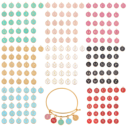 8 сумки 8 цвета начальные буквы алфавита a~z эмалевые подвески, плоские круглые диски двусторонние брелоки, золотые