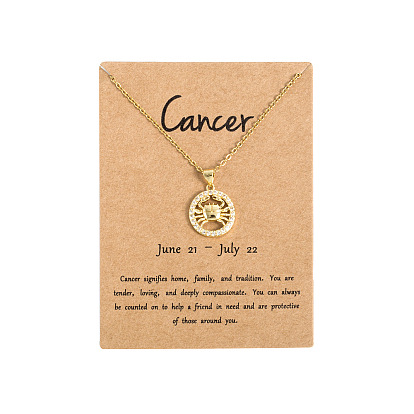 Латунные микропаве прозрачные кубические цирконии плоские круглые подвески в виде созвездий, ожерелья из нержавеющей стали, золотые