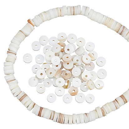 Freshwater Shell Beads Strands, Disc/Flat Round, Heishi Beads
