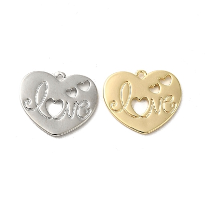 Valentine's Day Brass Pendants, Cadmium Free & Nickel Free & Lead Free, Heart with Word Love