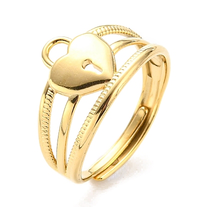 304 Stainless Steel Heart Padlock Adjustable Ring for Women