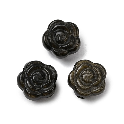 Резные бусины из натурального золотистого обсидиана, цветок