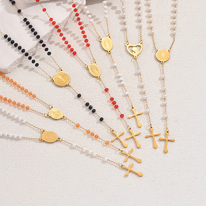 201 четки из нержавеющей стали и пластика, ожерелья с кисточками и крестом для женщин, золотые