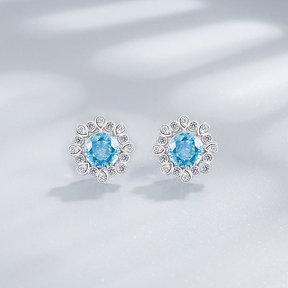 Цветок 925 серьги-гвоздики из стерлингового серебра с паве из кубического циркония, платина, родий